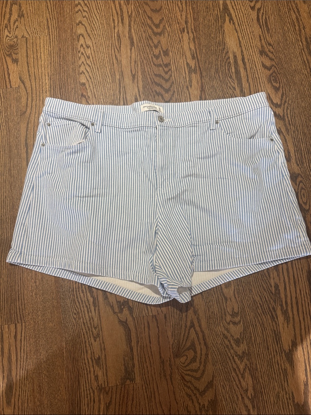 Abercrombie & Fitch Light Blue and White Striped Jean Shorts